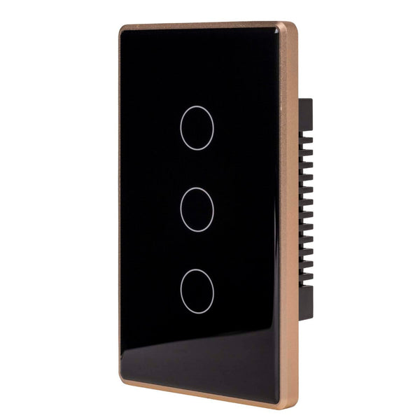 Wifi 2 Gang Wall Switch Black with Gold Trim - HV9220-2