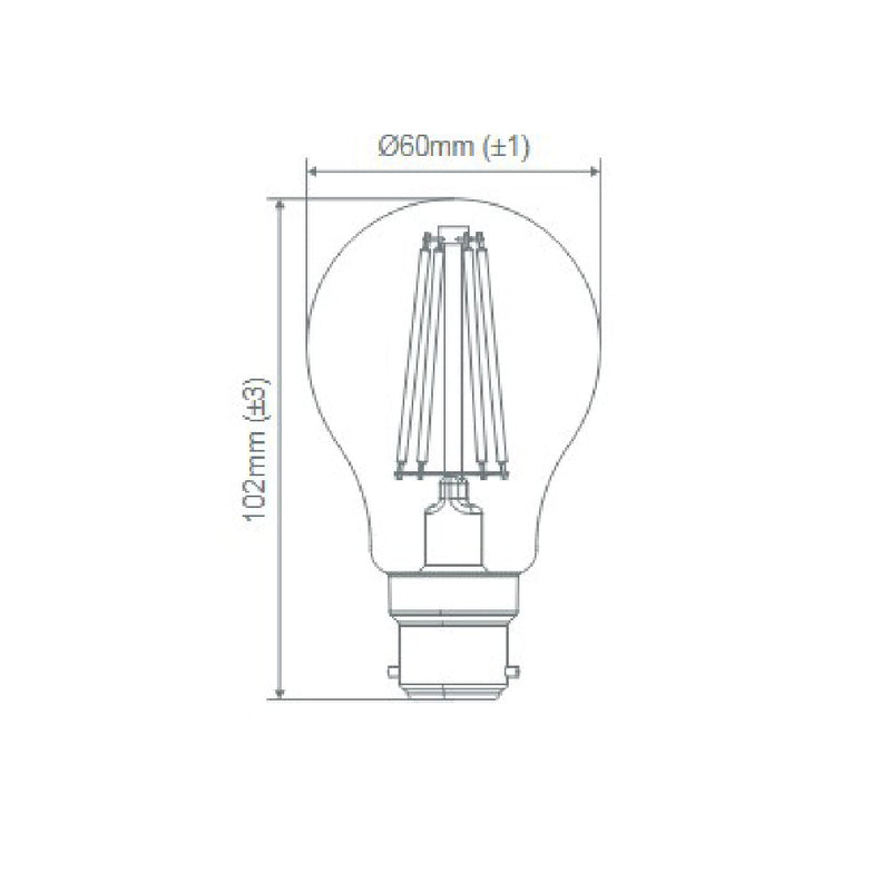 A60 LED Filament Globe BC 240V 8.6W Frosted Glass 2700K - 65974