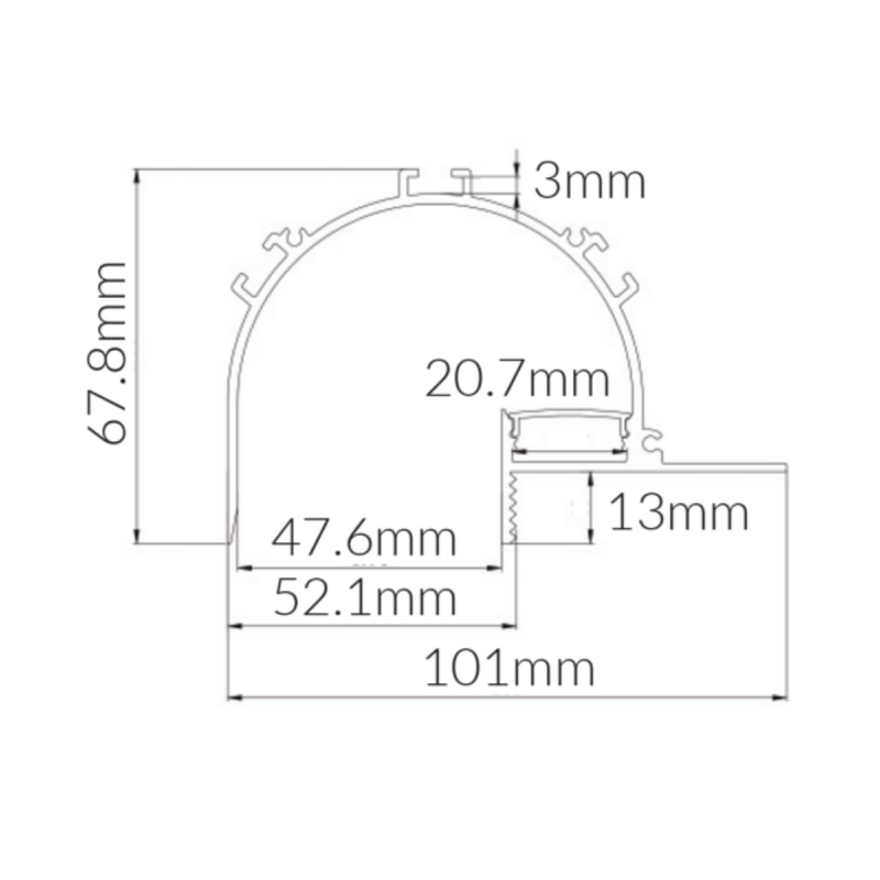 Recessed Strip Light Profile L2000mm W101mm Opal Aluminium - VB-ALP078-2M