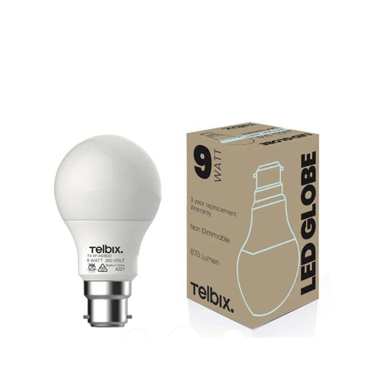 A60 LED Globe BC 240V 9W White Polycarbonate 4000K - G A609B22OP840