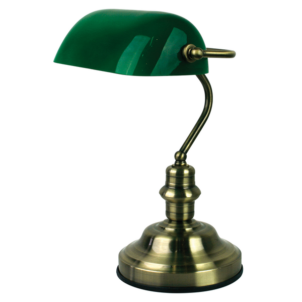Bankers 1 Light Table Lamp Touch Antique Brass & Green - OL99458AB