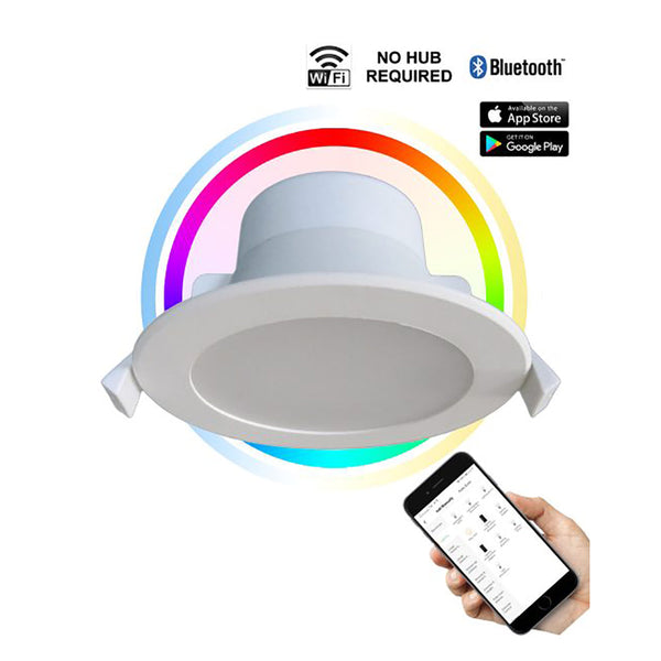 Smart LED Dimmable 9W Round Tri-CCT+RGB Downlight White - SMTNOVA1