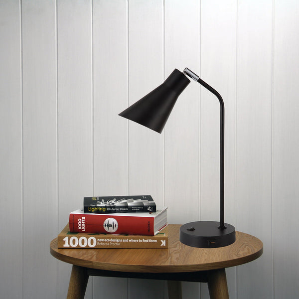 Thor 1 Light Desk Lamp With USB Black - OL93931BK